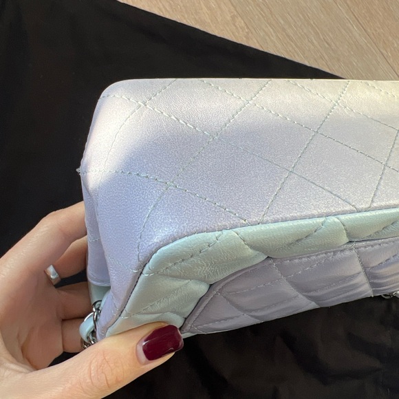 CHANEL 2021 Perforated Lambskin Quilted Mini Rectangular Flap Light Blue - Picture 4 of 11